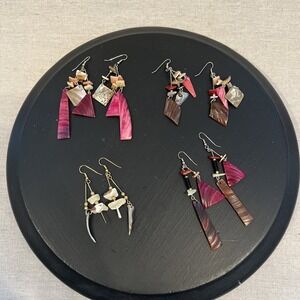 Earrings,  4 Pair, Various Color And Materials, Pierce Closures